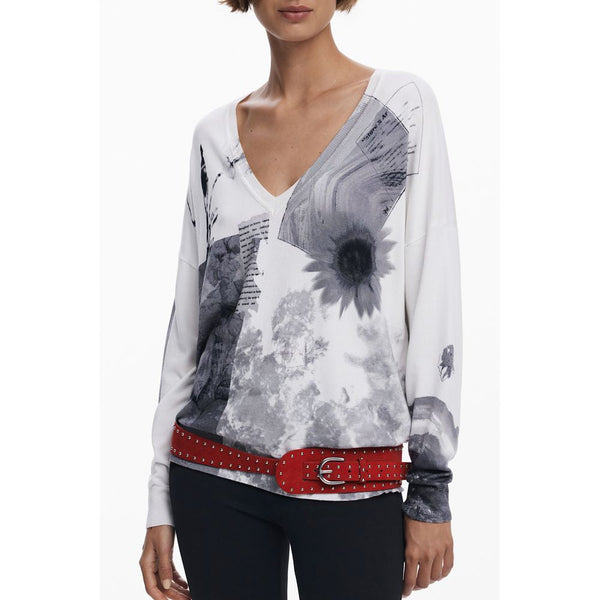 White Viscose Women Sweater Desigual
