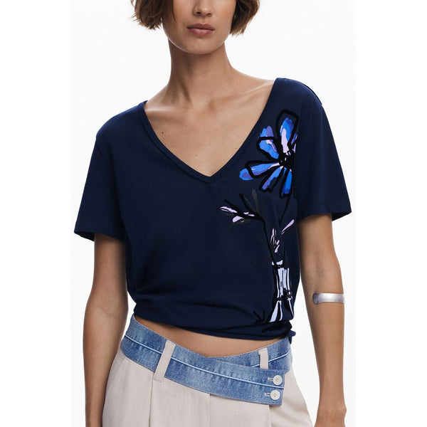 Blue Cotton Women T-Shirt Desigual