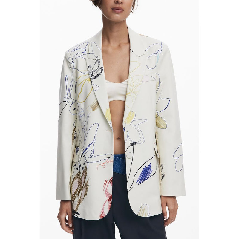 White Polyester Women Jacket Desigual