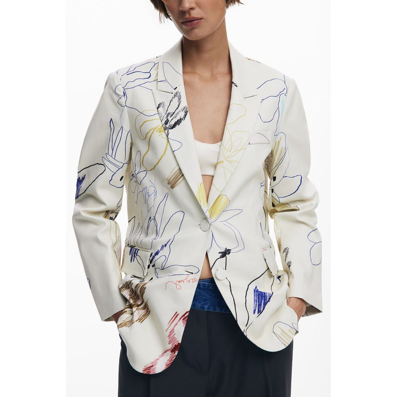 White Polyester Women Jacket Desigual