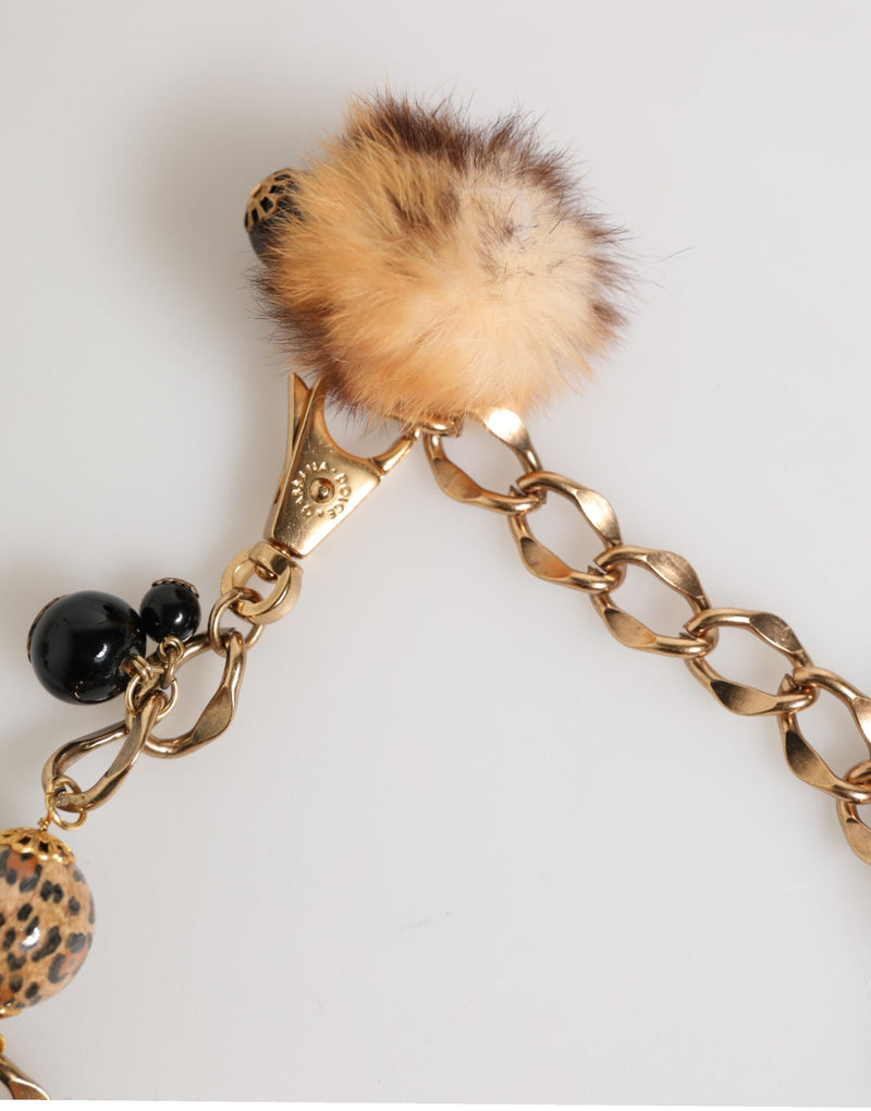 Gold Black Crystals Lapin Fur Filigree Choker Necklace Dolce & Gabbana