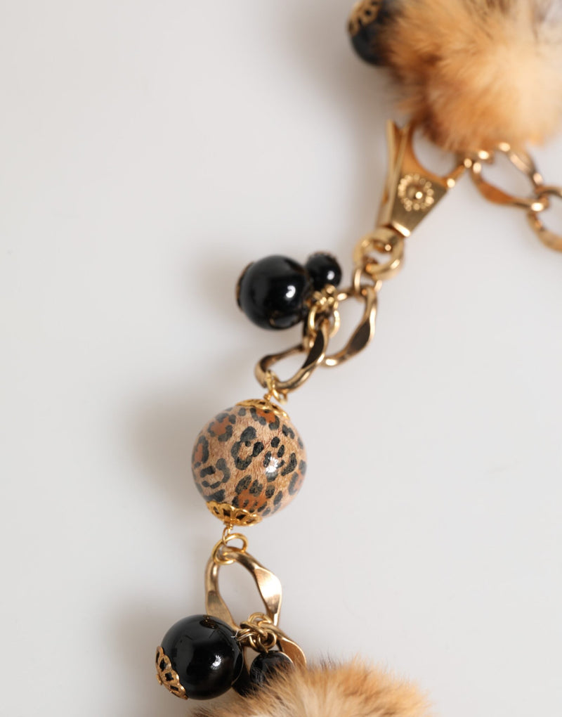 Gold Black Crystals Lapin Fur Filigree Choker Necklace Dolce & Gabbana
