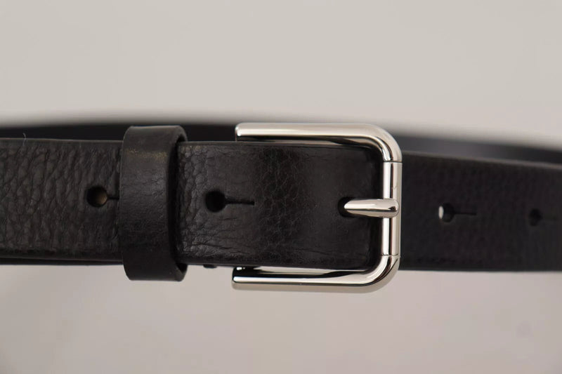 Calf Leather Silver Tone Black Metal Buckle Belt Dolce & Gabbana