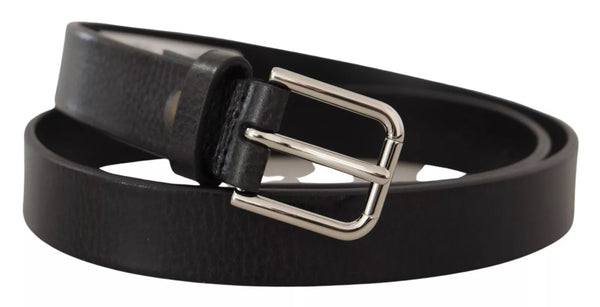 Calf Leather Silver Tone Black Metal Buckle Belt Dolce & Gabbana