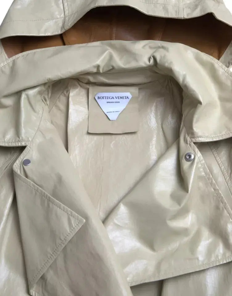 Beige Lambskin Leather Trench Coat Jacket Bottega Veneta