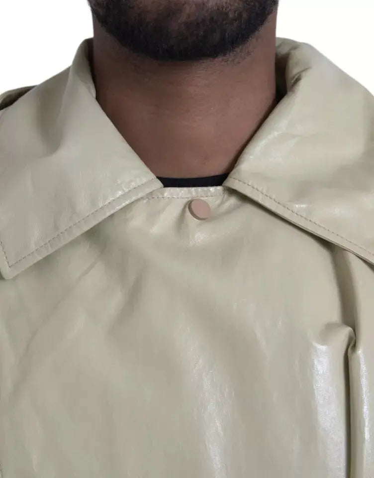 Beige Lambskin Leather Trench Coat Jacket Bottega Veneta