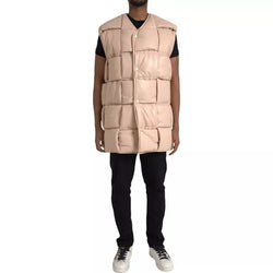 Beige Quilted Sleeveless Calf Leather Jacket Bottega Veneta