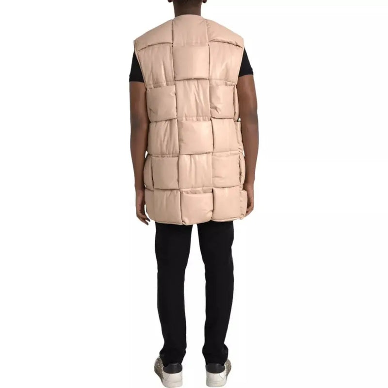 Beige Quilted Sleeveless Calf Leather Jacket Bottega Veneta