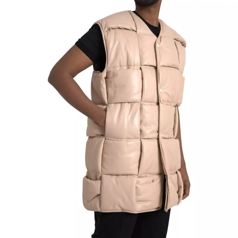 Beige Quilted Sleeveless Calf Leather Jacket Bottega Veneta