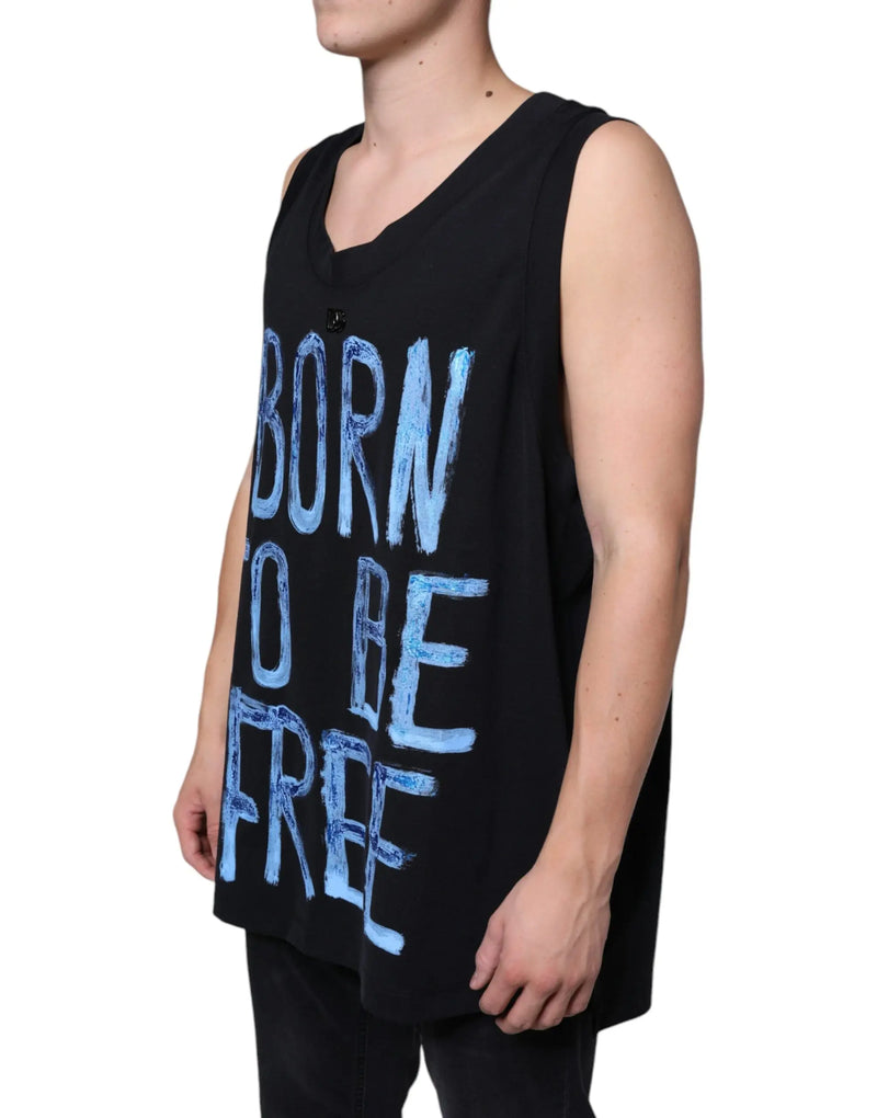 Black Cotton Born To Be Free Sleeveless T-shirt Dolce & Gabbana