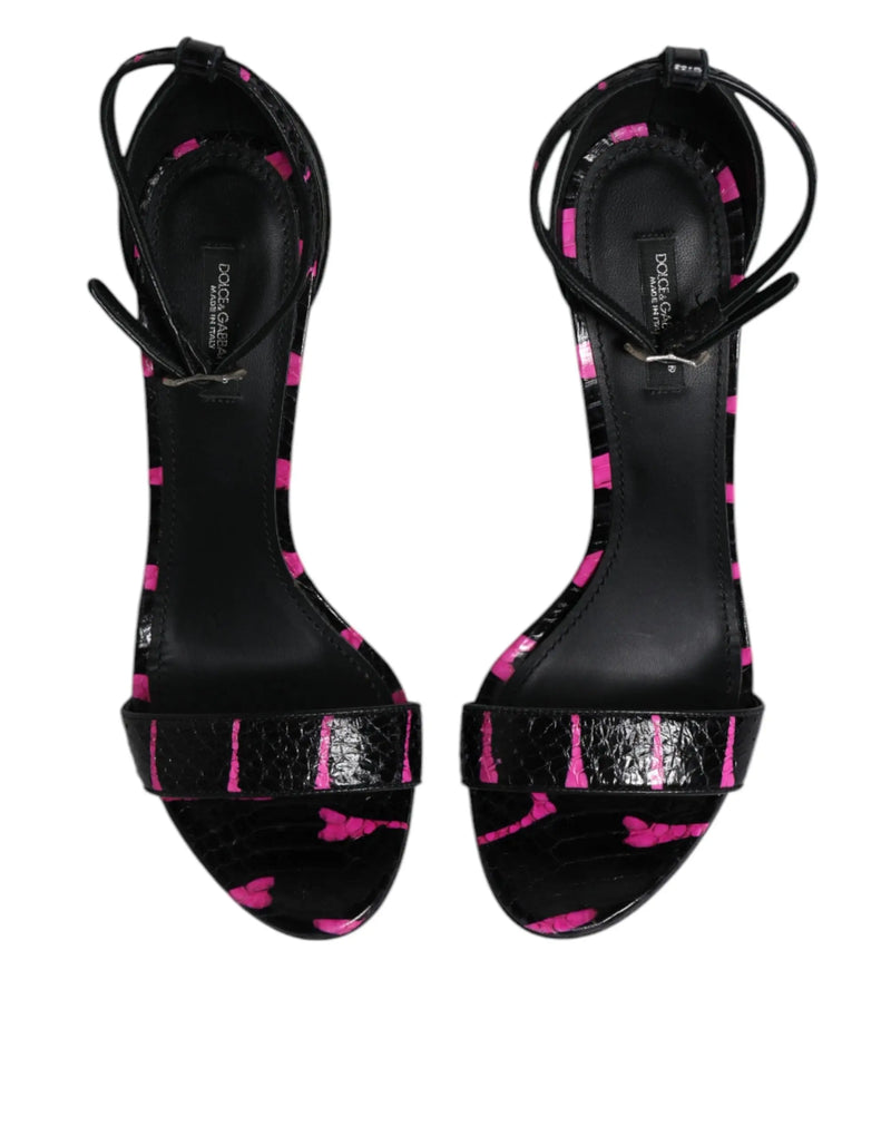 Black Fuchsia Leather DG Heels Sandals Shoes Dolce & Gabbana