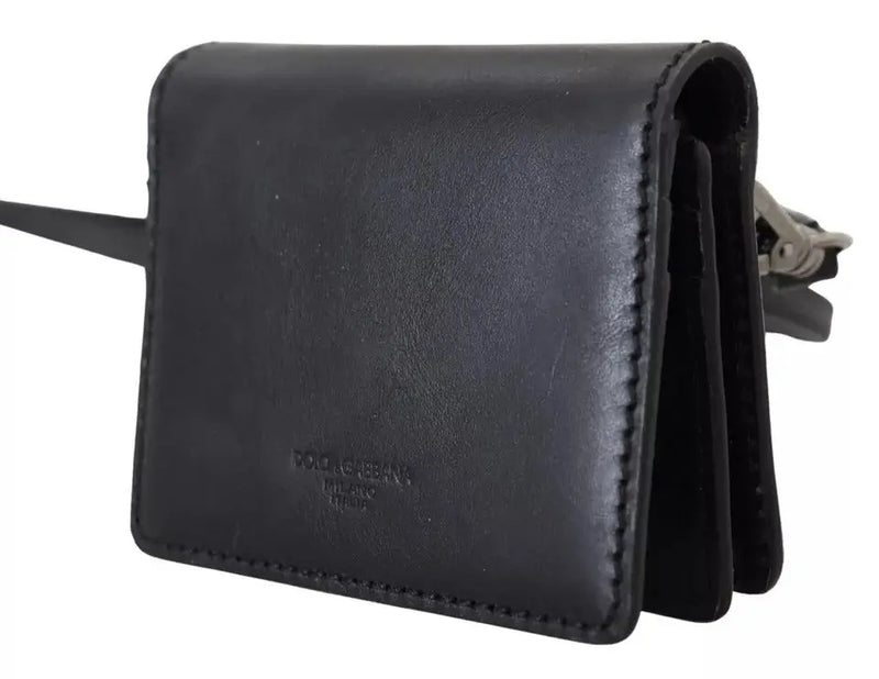 Black Leather Bifold Shoulder Sling Women Wallet Dolce & Gabbana