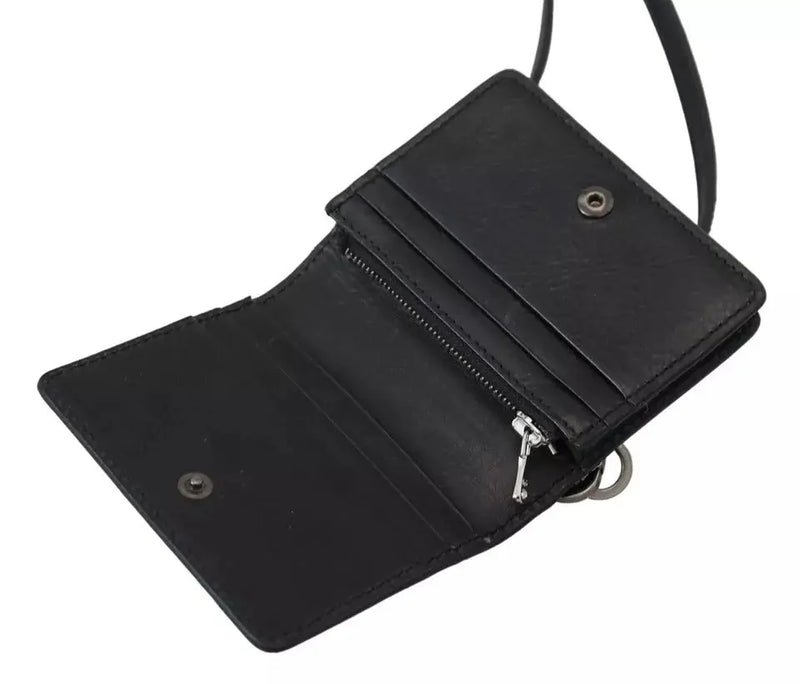 Black Leather Bifold Shoulder Sling Women Wallet Dolce & Gabbana