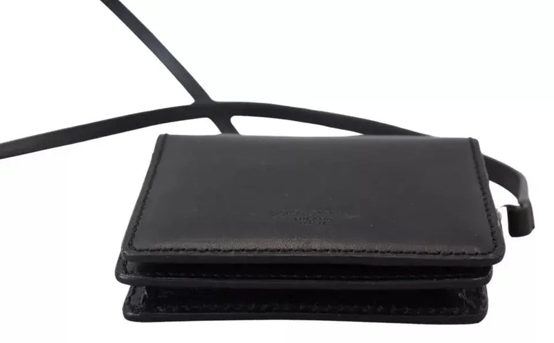 Black Leather Bifold Shoulder Sling Women Wallet Dolce & Gabbana