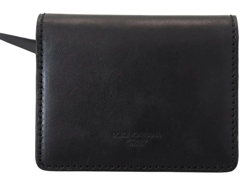 Black Leather Bifold Shoulder Sling Women Wallet Dolce & Gabbana