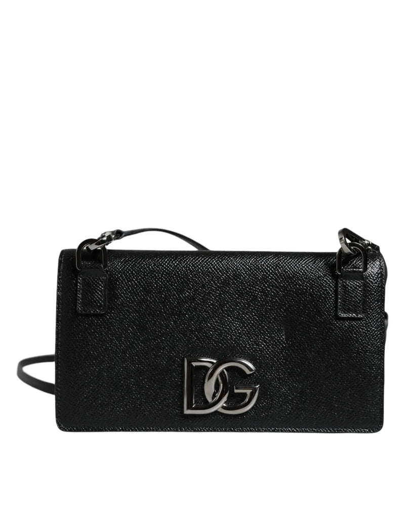 Black Leather Crystal Shoulder Crossbody Clutch Bag Dolce & Gabbana