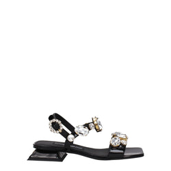 Black Leather Flat Sandals Dolce & Gabbana