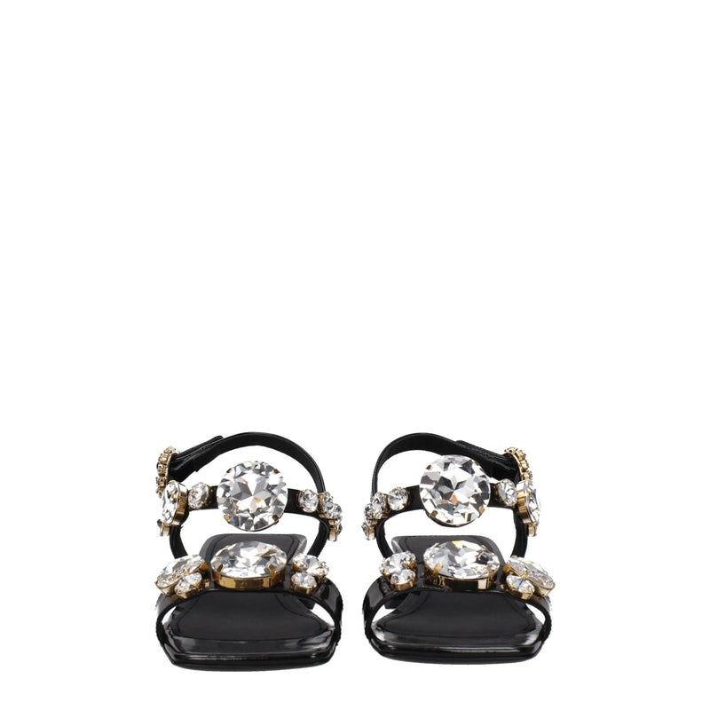 Black Leather Flat Sandals Dolce & Gabbana