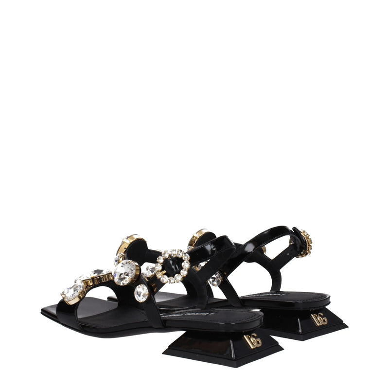 Black Leather Flat Sandals Dolce & Gabbana