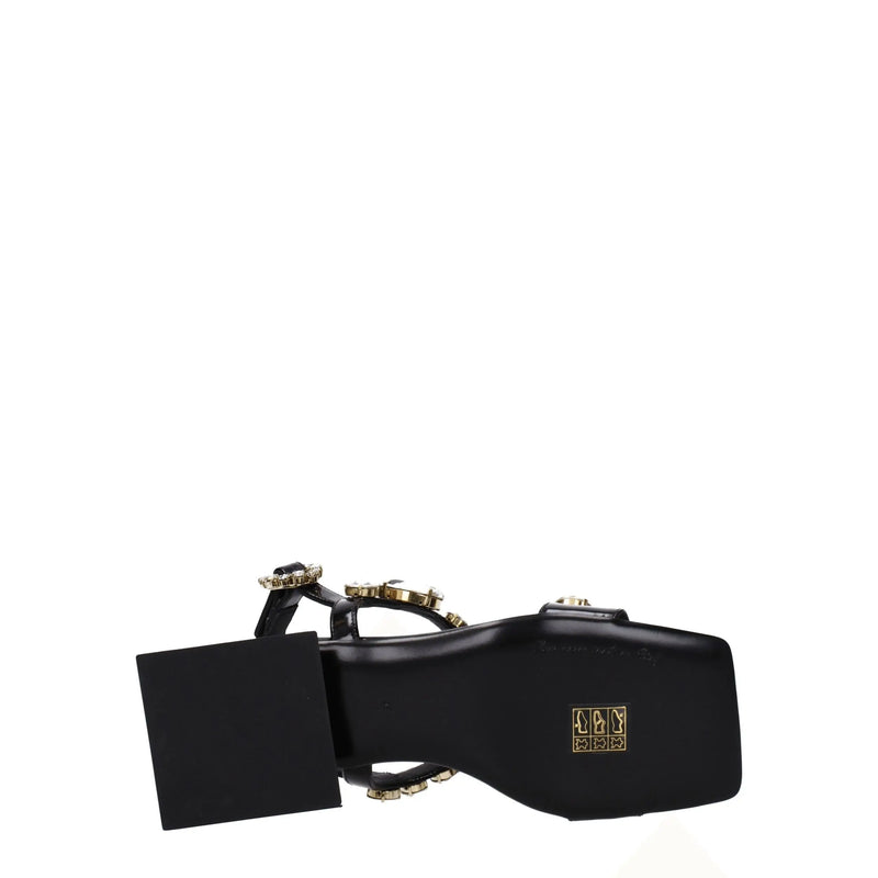Black Leather Flat Sandals Dolce & Gabbana