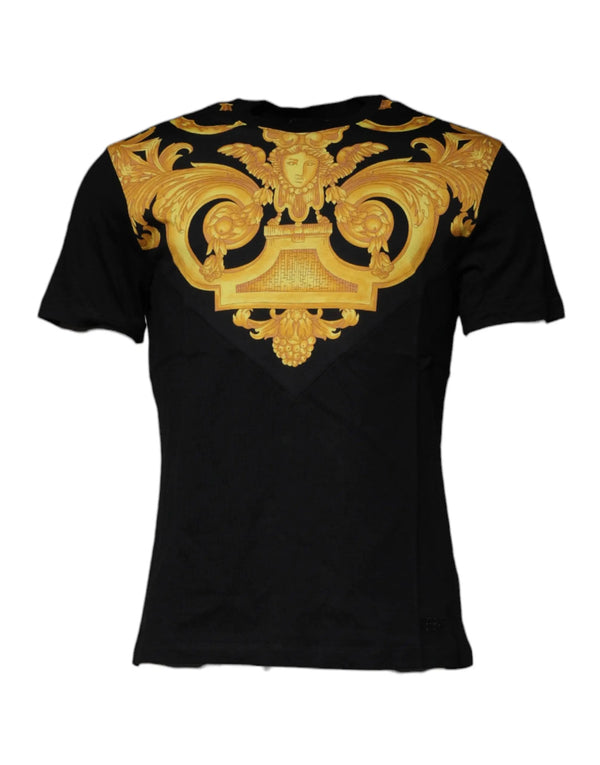 Black Medusa Print Cotton Crew Neck T-shirt Versace