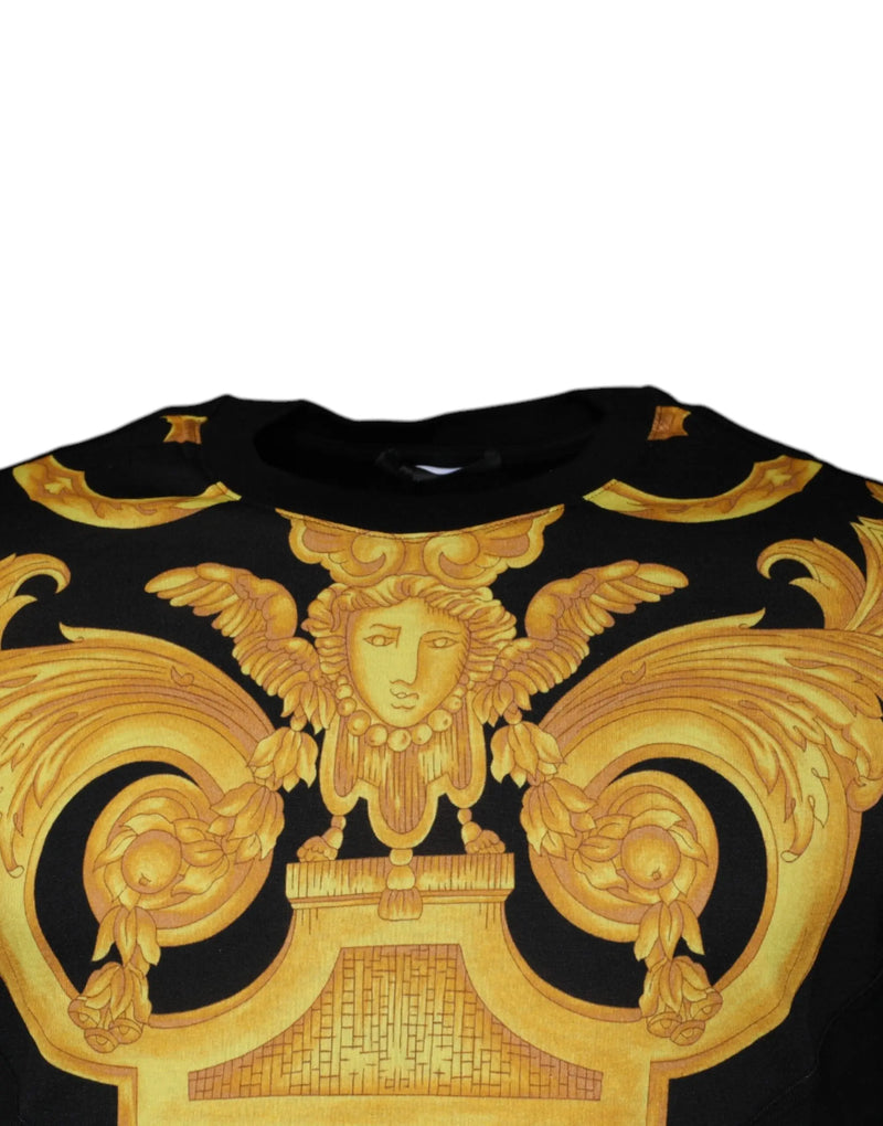 Black Medusa Print Cotton Crew Neck T-shirt Versace