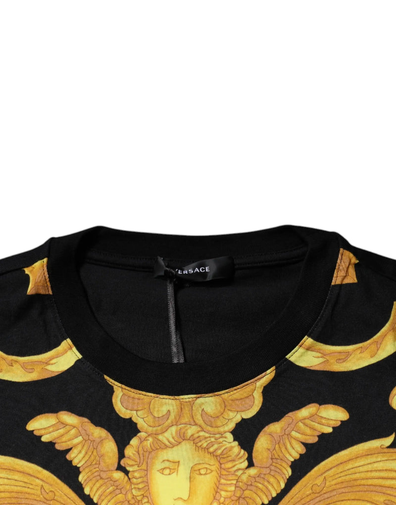 Black Medusa Print Cotton Crew Neck T-shirt Versace