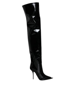 Black Patent Leather Knee High Boots Shoes Dolce & Gabbana