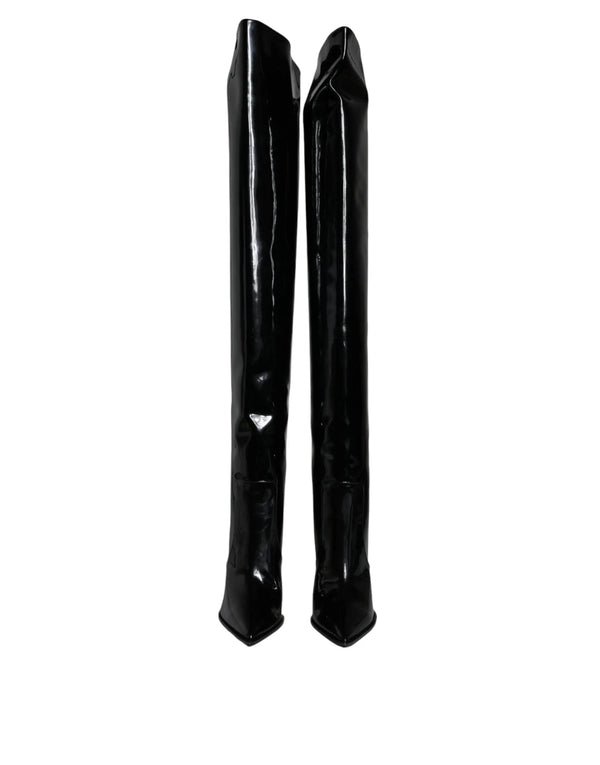 Black Patent Leather Knee High Boots Shoes Dolce & Gabbana