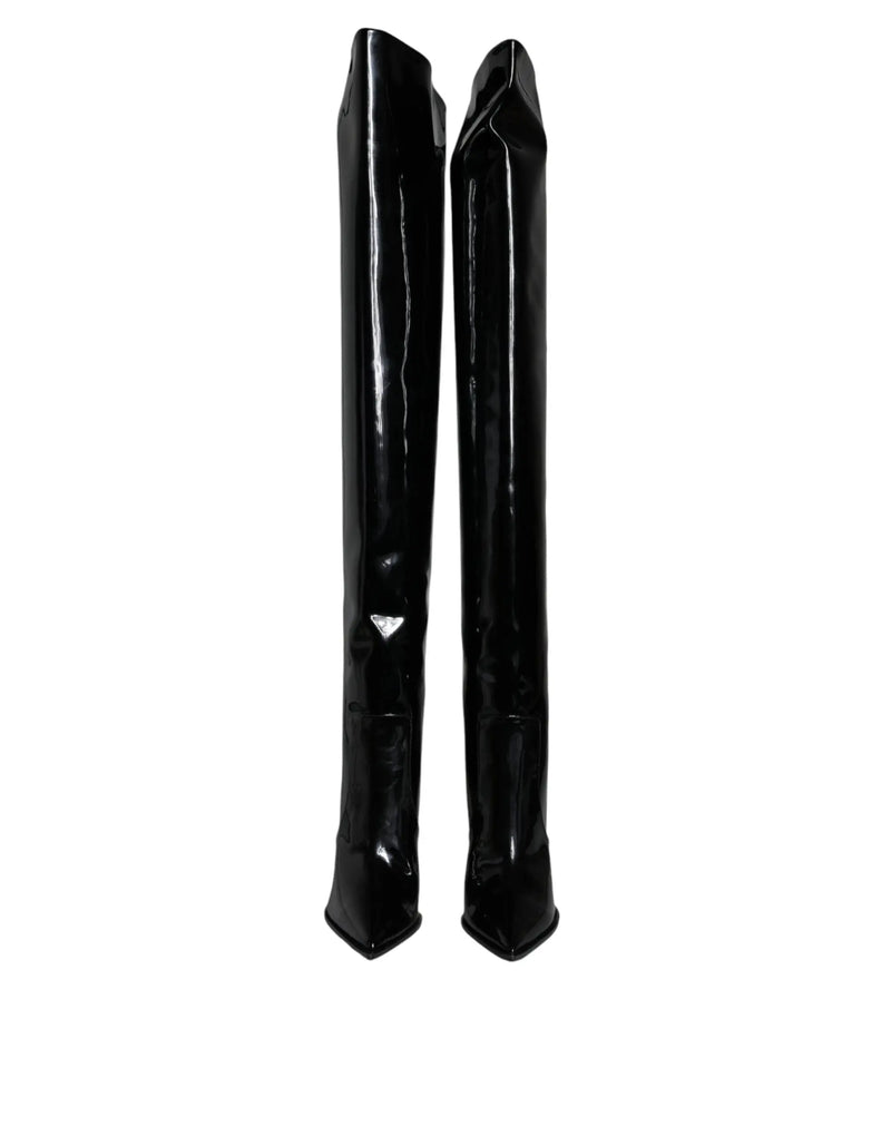 Black Patent Leather Knee High Boots Shoes Dolce & Gabbana