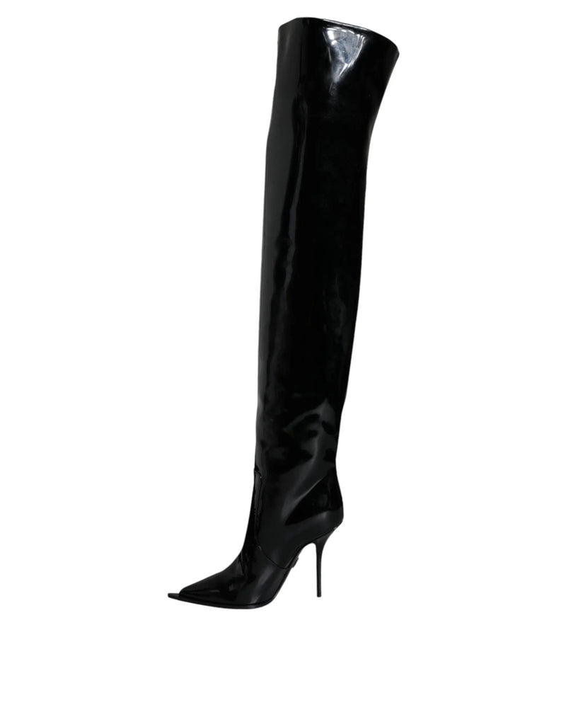 Black Patent Leather Knee High Boots Shoes Dolce & Gabbana