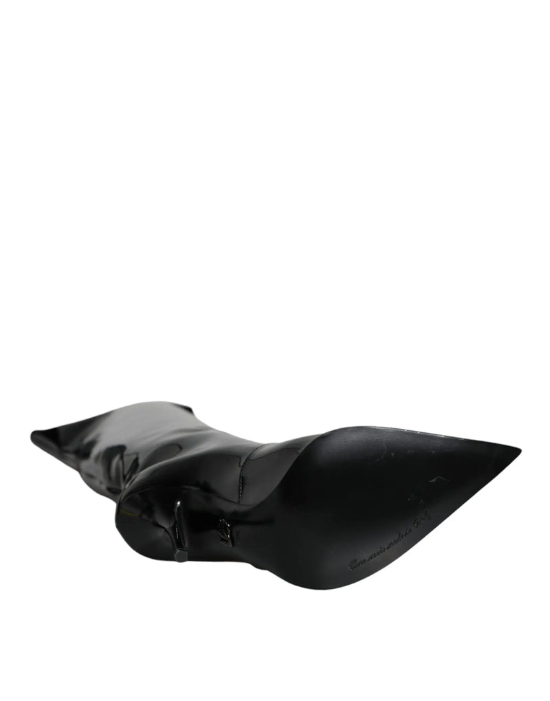 Black Patent Leather Knee High Boots Shoes Dolce & Gabbana