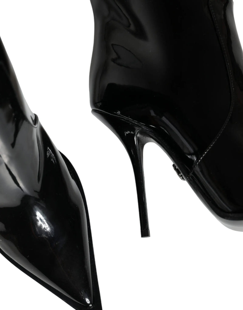 Black Patent Leather Knee High Boots Shoes Dolce & Gabbana