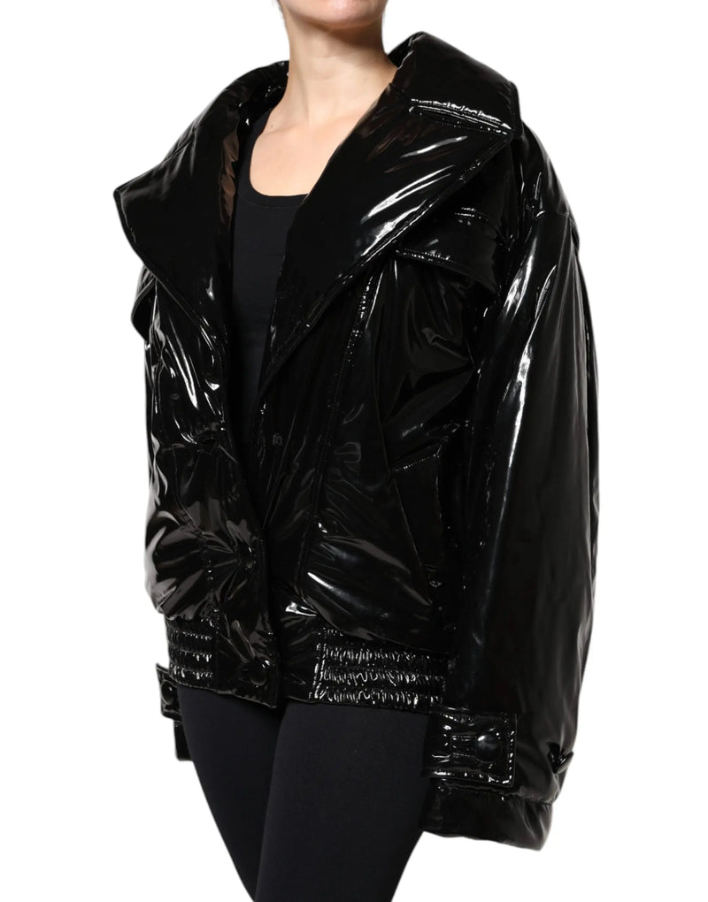 Black Polyester Button Down Blouson Jacket Dolce & Gabbana