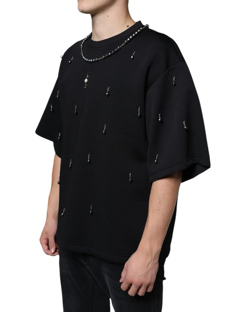 Black Polyester Necklace Embellished T-shirt Dolce & Gabbana