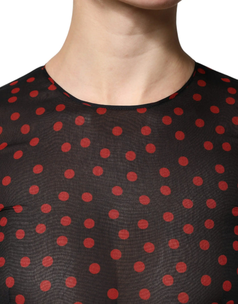 Black Red Polka Dot Silk Layered Midi Dress Dolce & Gabbana