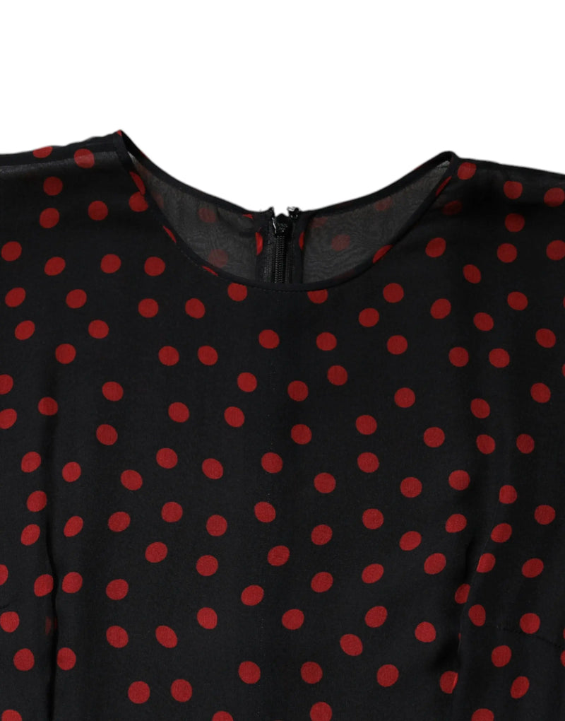 Black Red Polka Dot Silk Layered Midi Dress Dolce & Gabbana