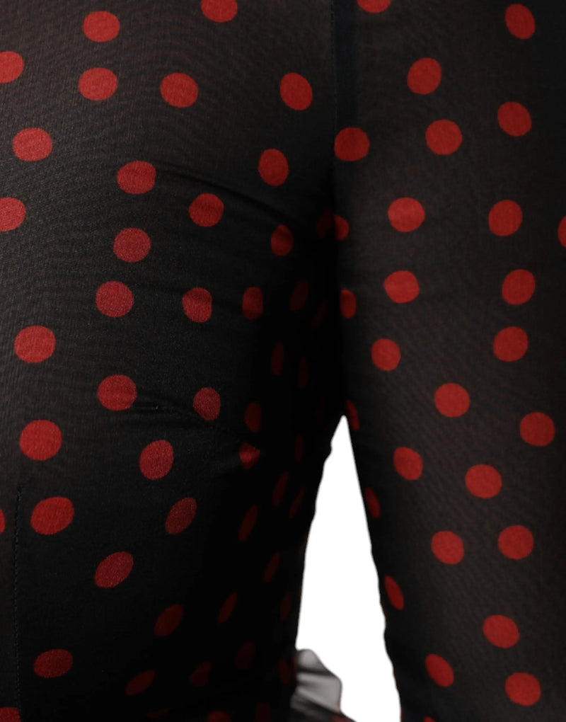 Black Red Polka Dot Silk Layered Midi Dress Dolce & Gabbana