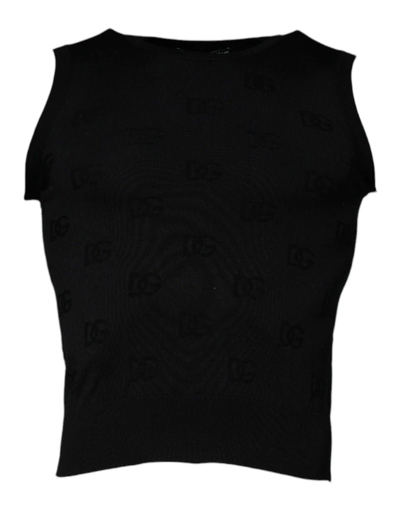 Black Silk Round Neck Sleeveless T-shirt Dolce & Gabbana