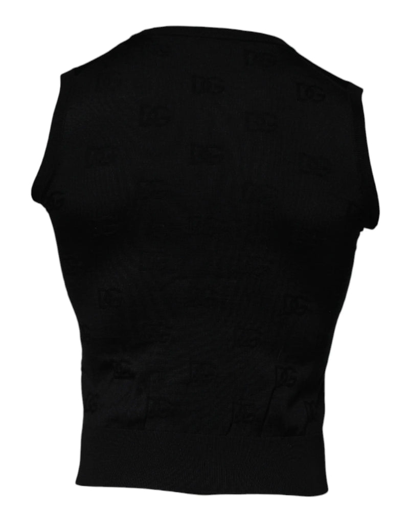 Black Silk Round Neck Sleeveless T-shirt Dolce & Gabbana