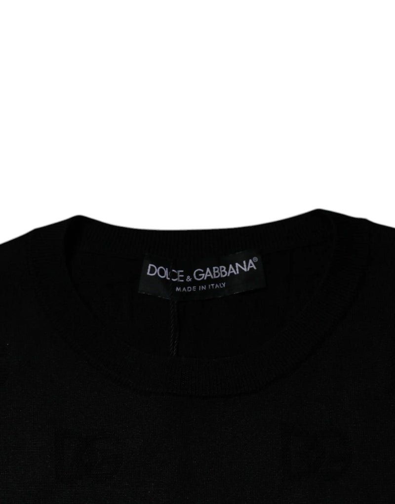 Black Silk Round Neck Sleeveless T-shirt Dolce & Gabbana