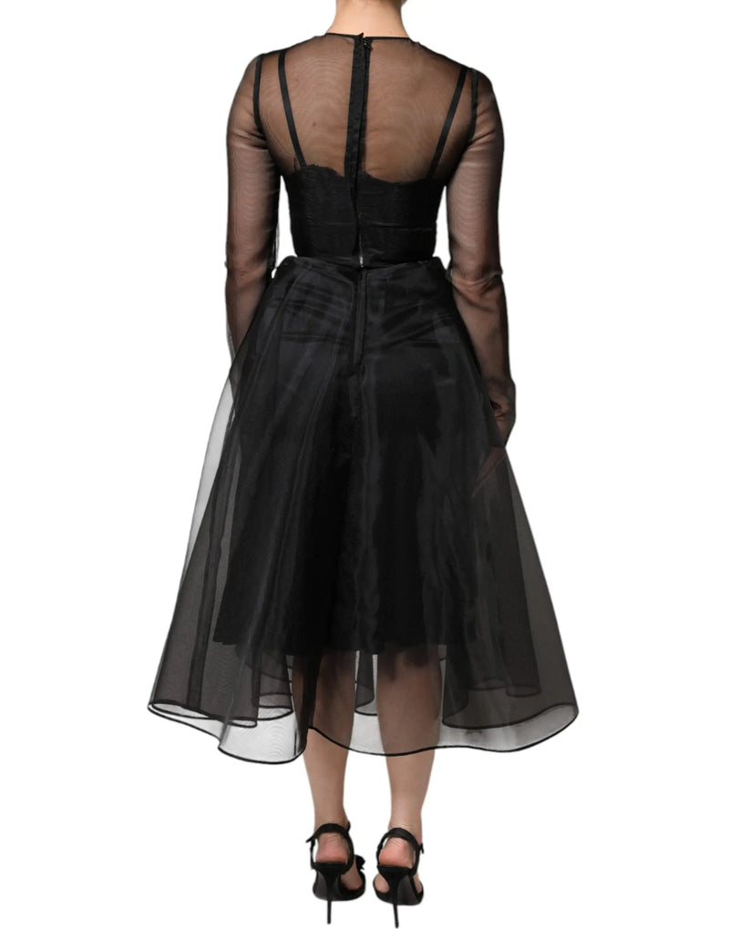 Black Tulle A-line Midi Cocktail Gown Dress Dolce & Gabbana