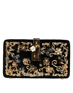 Black Velvet Floral Crystal Clutch Evening Purse Bag Dolce & Gabbana