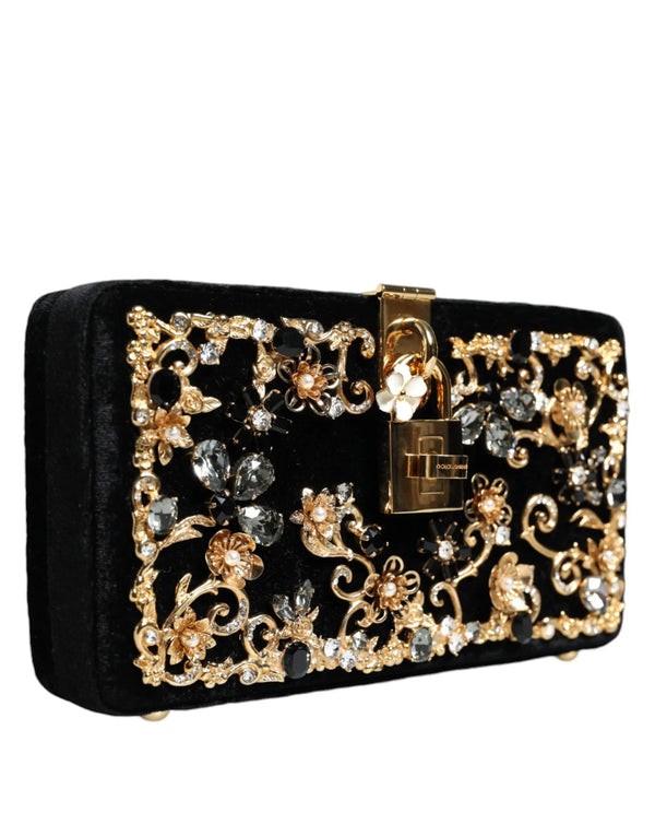 Black Velvet Floral Crystal Clutch Evening Purse Bag Dolce & Gabbana