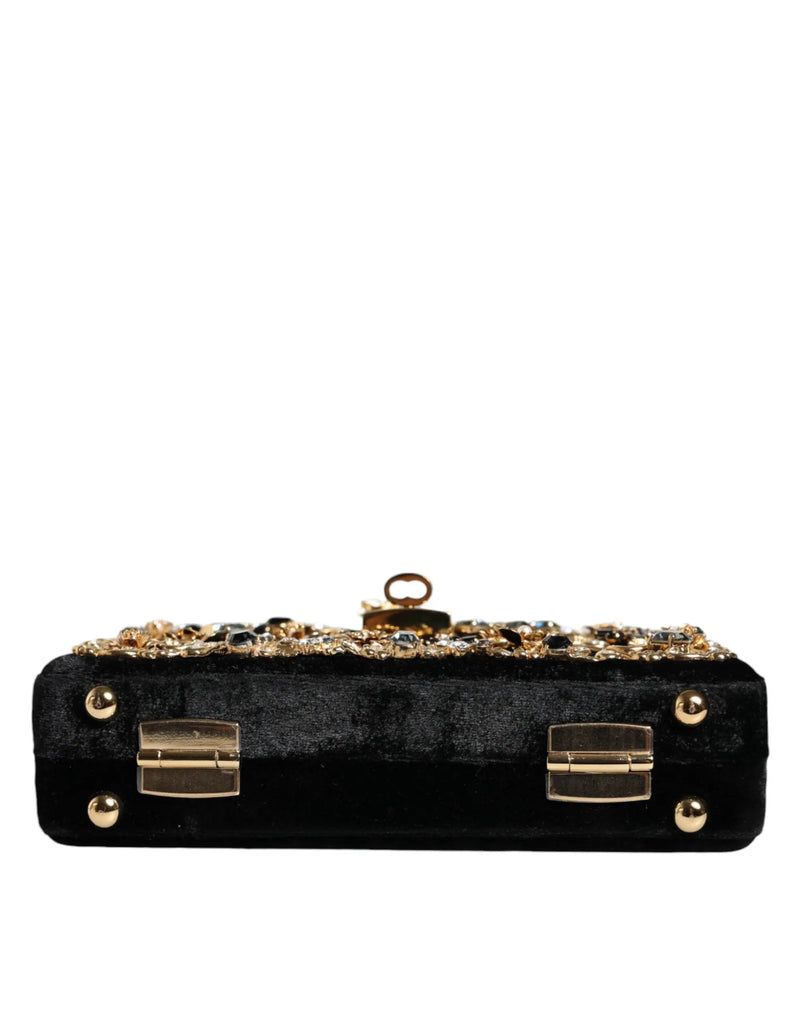 Black Velvet Floral Crystal Clutch Evening Purse Bag Dolce & Gabbana