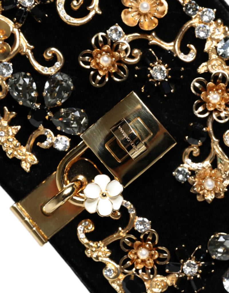 Black Velvet Floral Crystal Clutch Evening Purse Bag Dolce & Gabbana