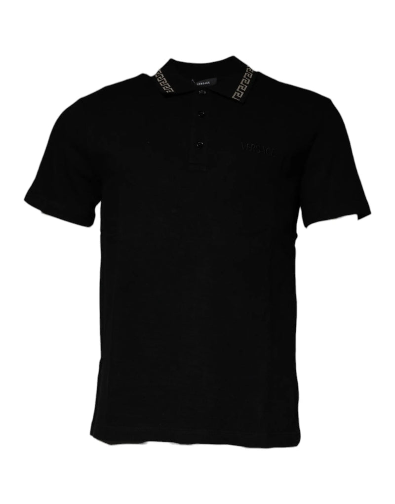 Black Viscose Collared Polo Short Sleeves T-shirt Versace