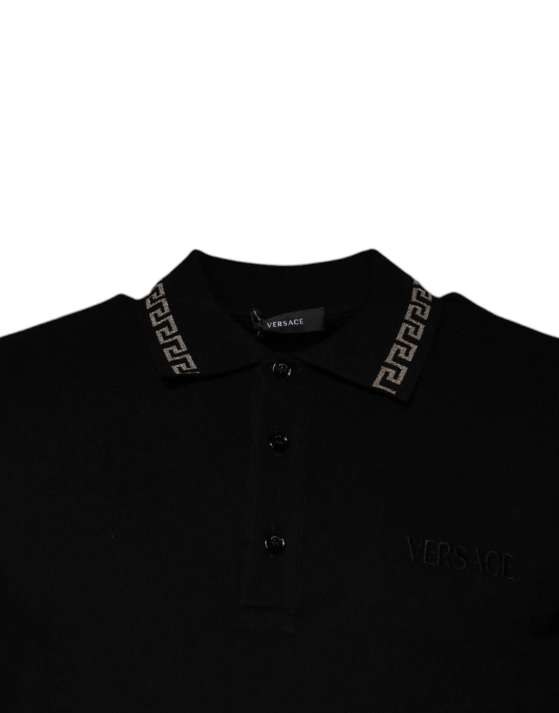 Black Viscose Collared Polo Short Sleeves T-shirt Versace