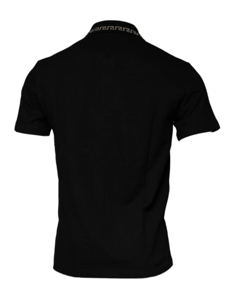 Black Viscose Collared Polo Short Sleeves T-shirt Versace