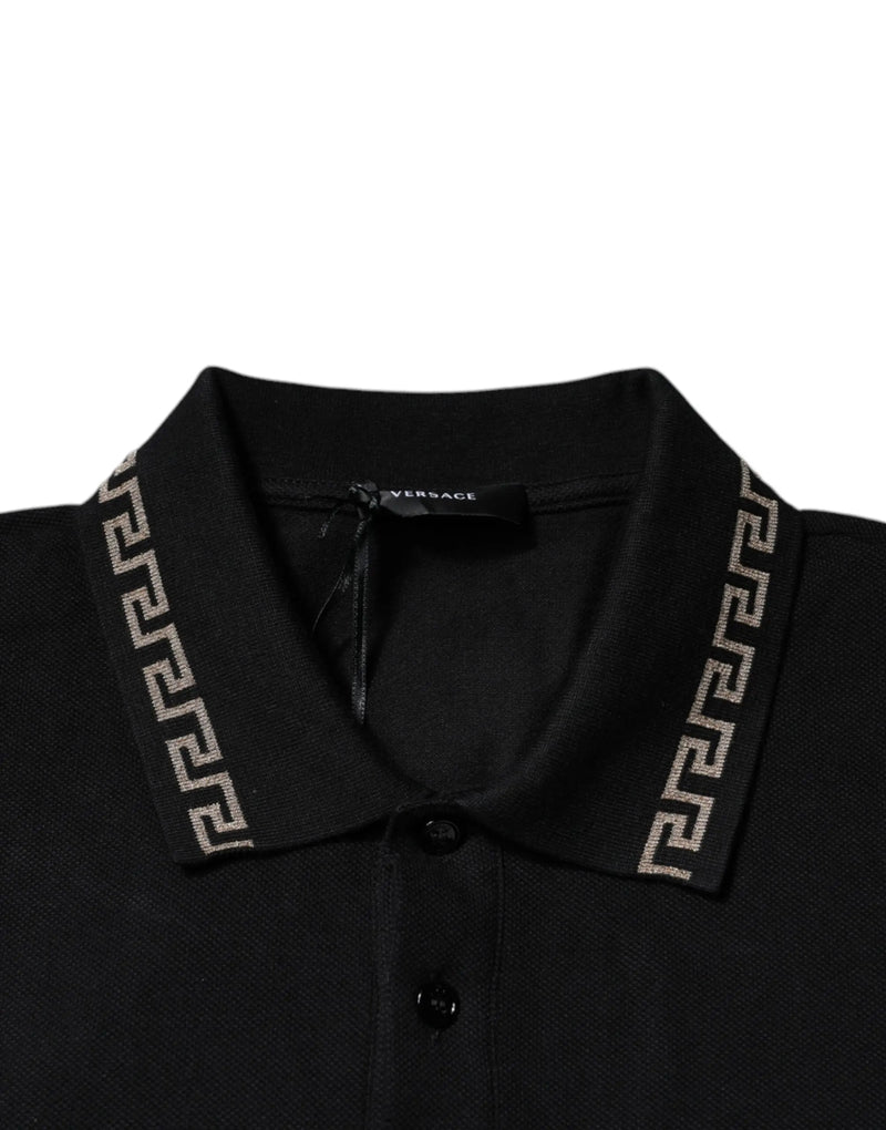 Black Viscose Collared Polo Short Sleeves T-shirt Versace